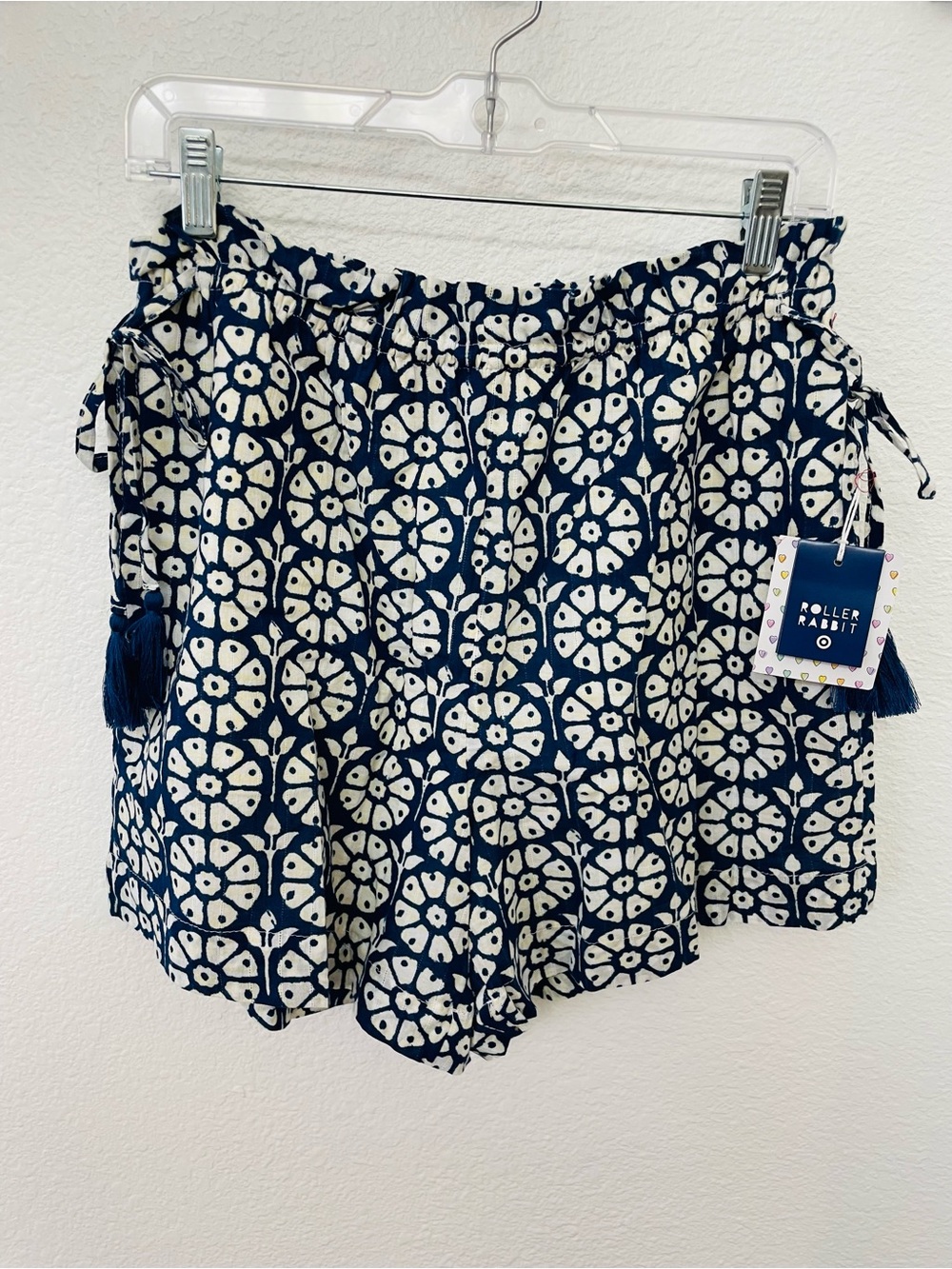 Roller Rabbit Navy & White Floral Medallion High-Waist Shorts
